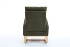 015B-Teddy Fabric Leisure Rocking Chair,Nursery Rocking Chair With Adjustable Footstool,Thickened Headrest And High Backrest, Storage Pocket On The Right Side,The Base Rocker Is Solid Wood,Green - Grand Goldman Shop
