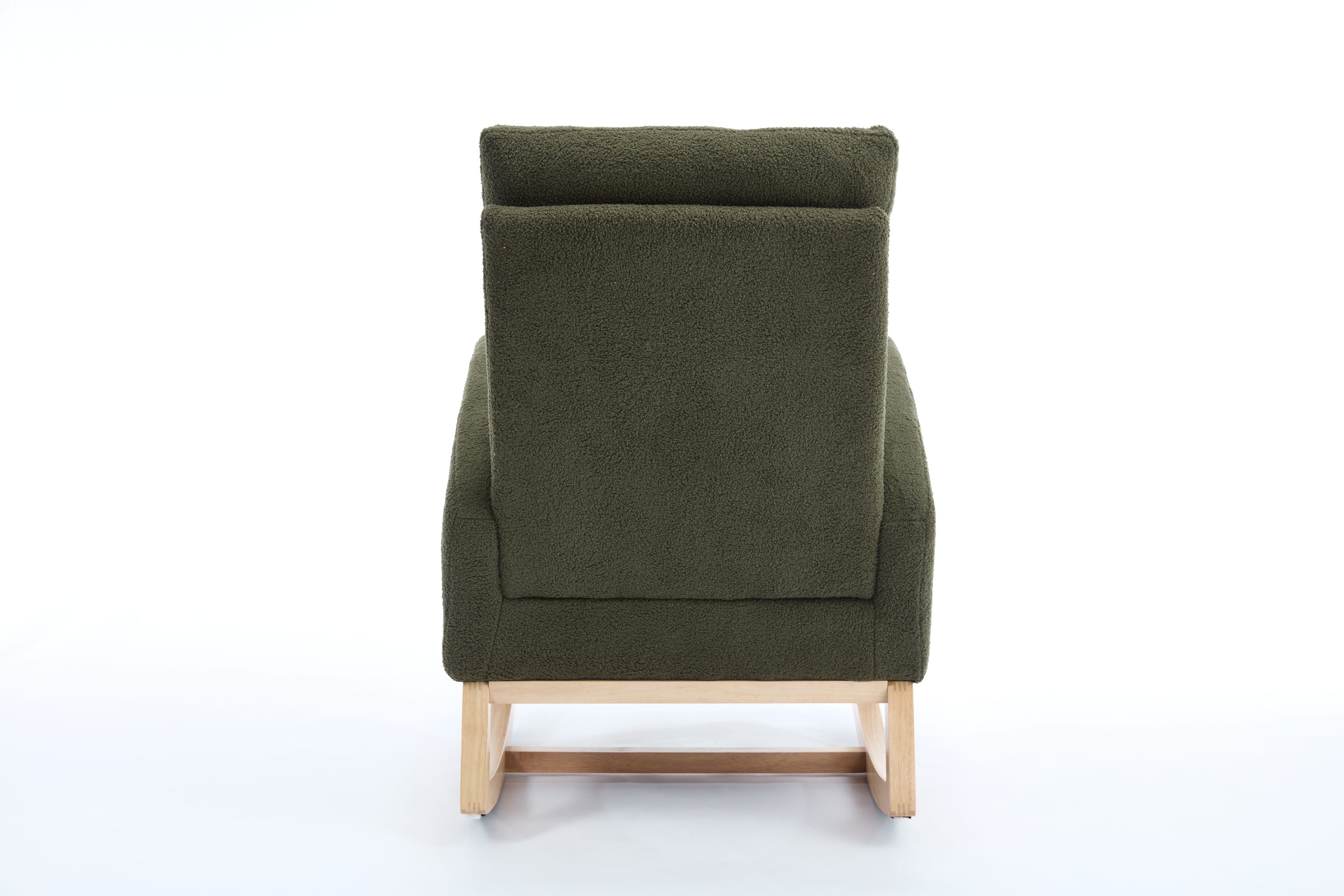 015B-Teddy Fabric Leisure Rocking Chair,Nursery Rocking Chair With Adjustable Footstool,Thickened Headrest And High Backrest, Storage Pocket On The Right Side,The Base Rocker Is Solid Wood,Green - Grand Goldman Shop
