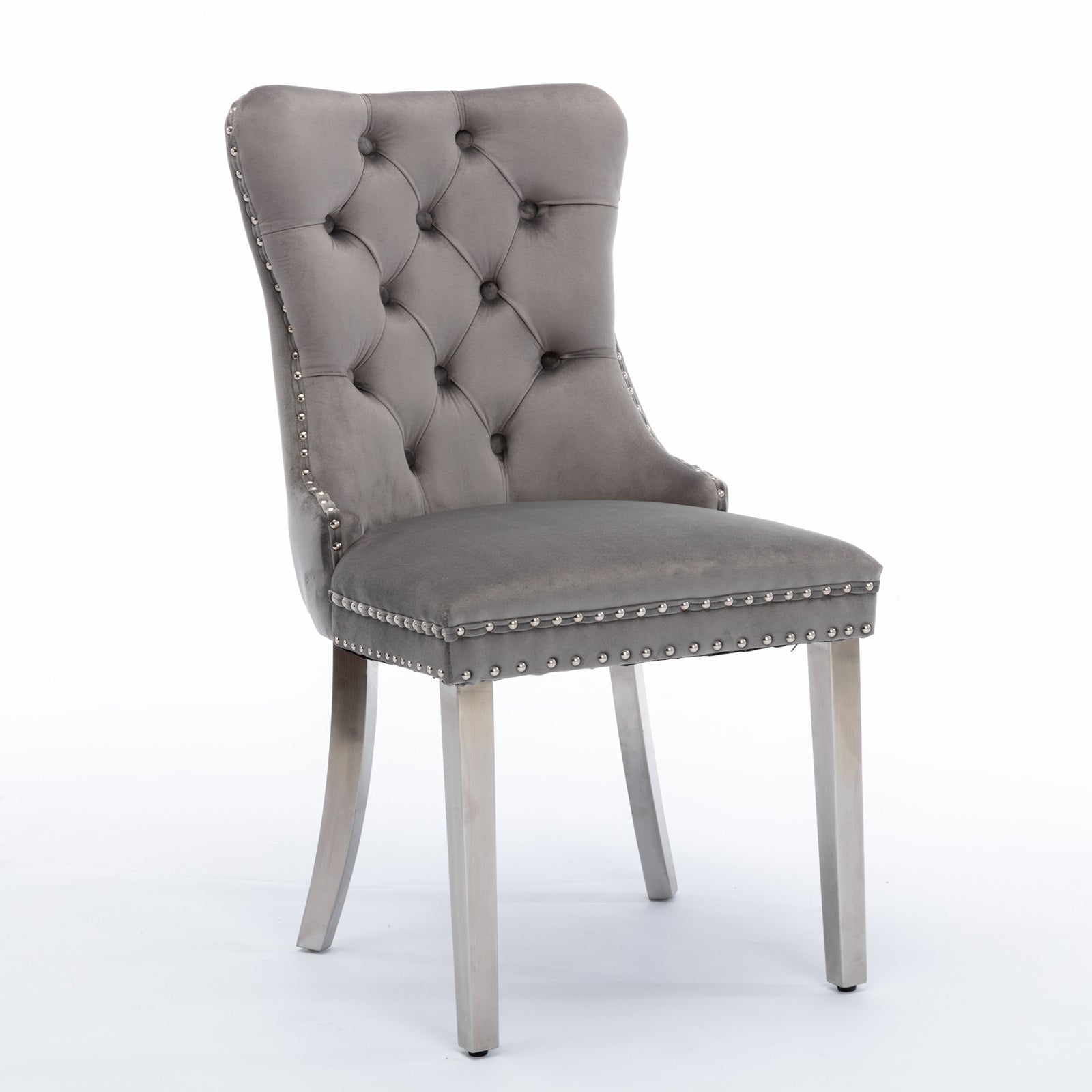 A&A Furniture,Nikki Collection Modern, High-end Tufted Solid Wood Contemporary Velvet Upholstered Dining Chair with Chrome Stainless Steel Plating Legs,Nailhead Trim,Set of 2,Gray and Chrome, SW1701GY - Grand Goldman Shop