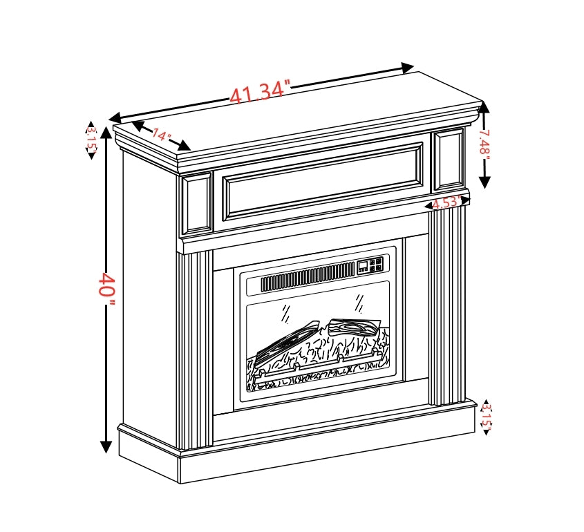 Electric Fireplace with Mantel,fireplace mantel surround with 23' Fireplace Insert, Adjustable Flame, Remote Control-White,41.34'W*14'D*40'H - Grand Goldman Shop