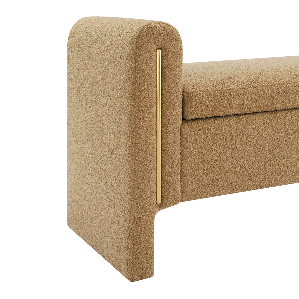 Modern Teddy Bed End Bench with Arms and Storage, Upholstered Foot Rest Stool, Coffee Color, Plywood, 52.3' Length - Grand Goldman Shop