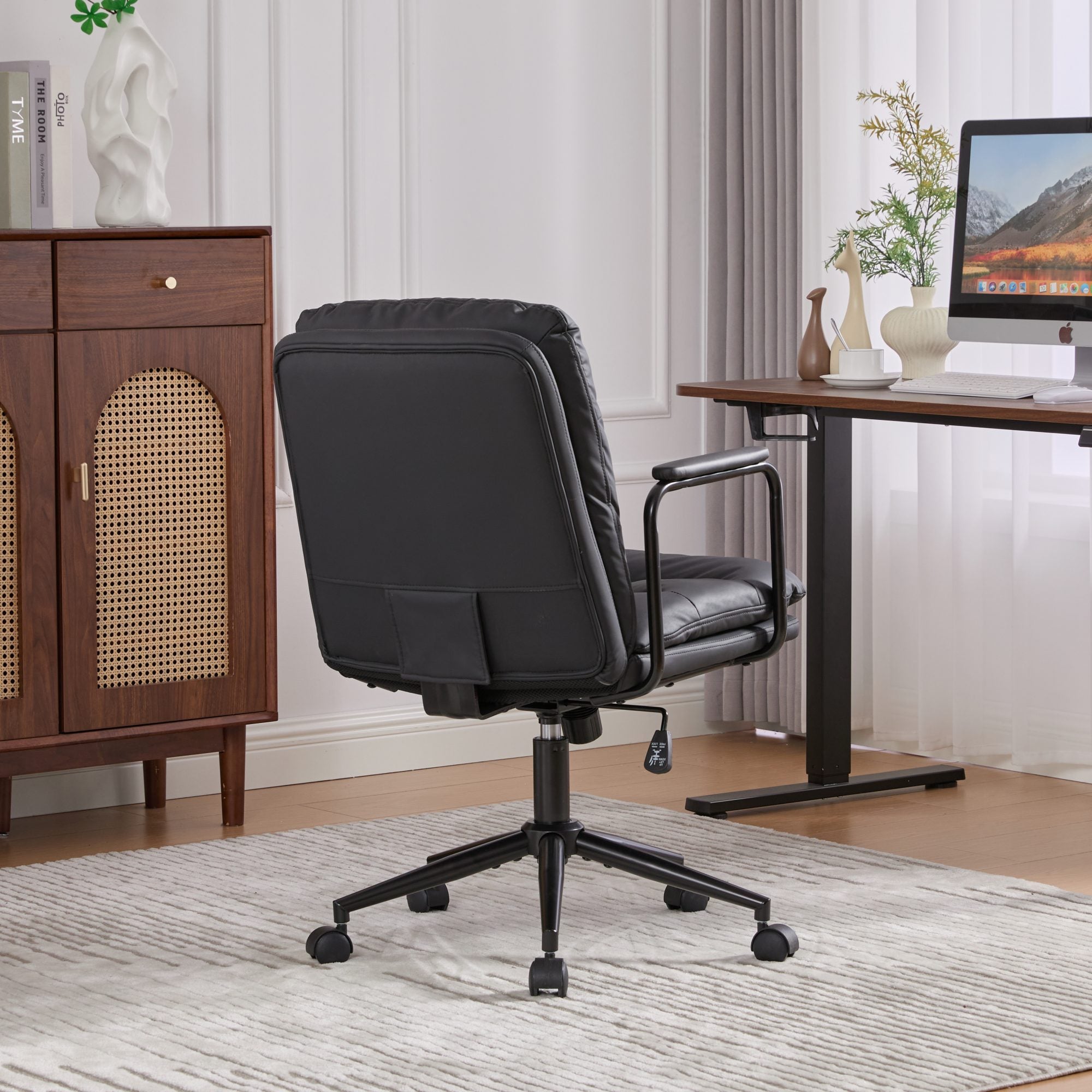 Office Chair,Mid Back Home Office Desk Task Chair with Wheels and Arms Ergonomic PU Leather Computer Rolling Swivel Chair wit