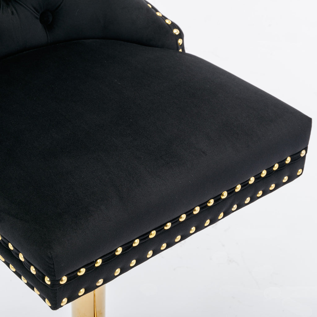 A&A Furniture Modern Swivel Velvet Barstools with Adjustable Seat Height, Comfortable Black Tufted Upholstery, Set of 2 - Grand Goldman Shop
