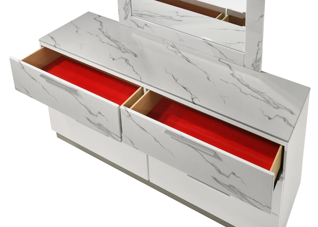 Mist Queen 4-Piece Set – Two-Tone High-Gloss Marble & Lacquer Finish with LED Lighting White - Grand Goldman Shop