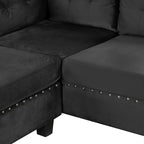 Modern Sectional Sofa with Storage Ottoman, L-Shape Couch with 2 Pillows and Cup Holders, Black Velvet, 105' - Grand Goldman Shop