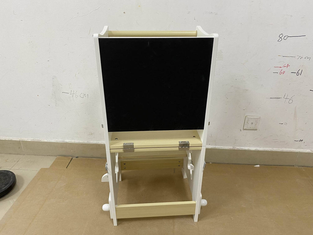 Stylish 3-in-1 Toddler Kitchen Step Stool, Foldable Learning Standing Tower with Blackboard, Wooden Kitchen Stool Helper for 
