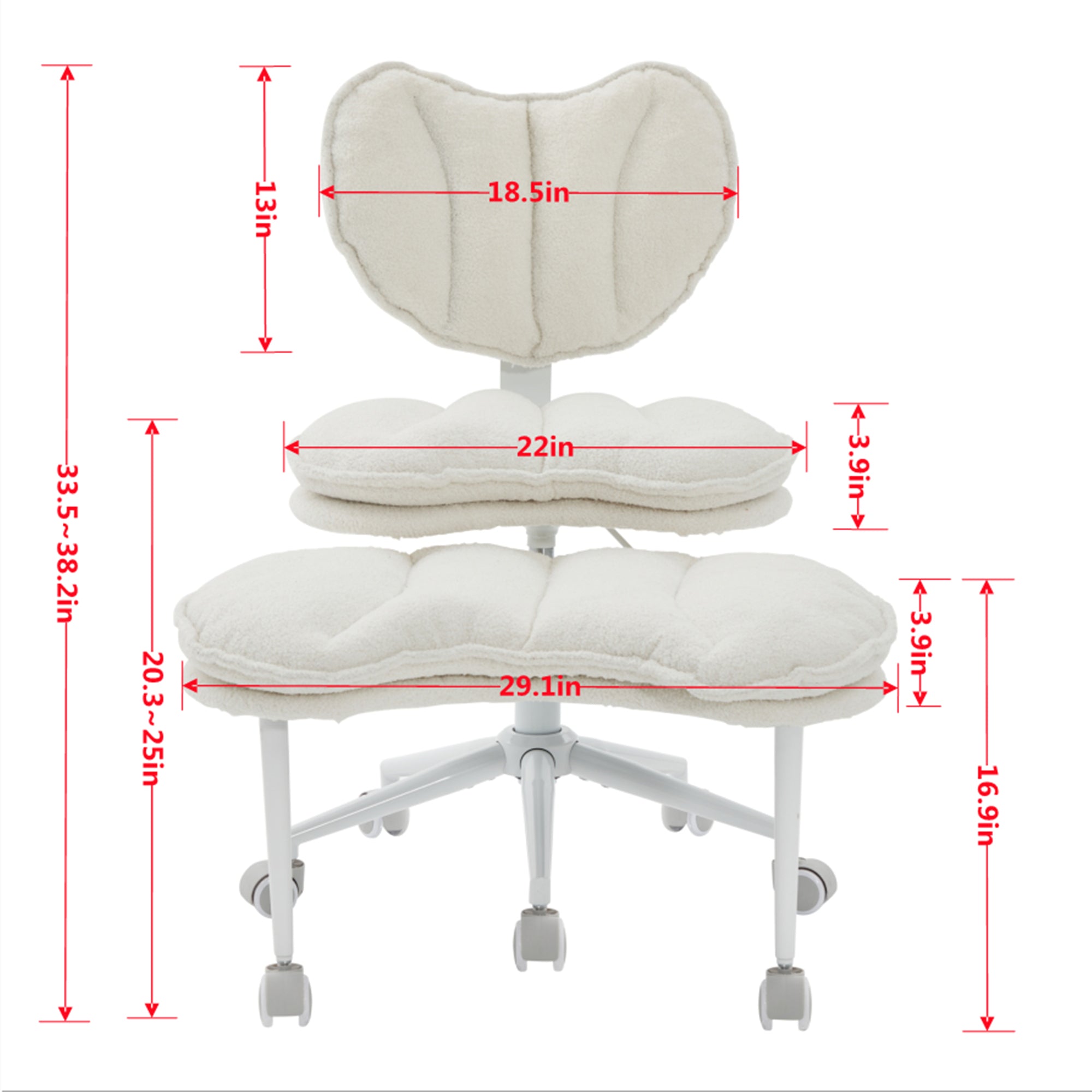 Meditation Chair Plus, Teddy Fleece Double-Layer Padding Cross Legged Rolling Chair for ADHD, Criss Cross Desk Chair with Lum