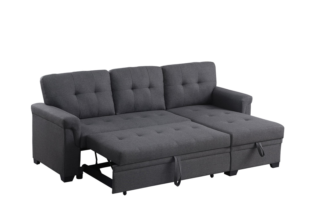 Lucca 84' Dark Gray Linen Reversible Sleeper Sectional Sofa with Storage Chaise - Grand Goldman Shop