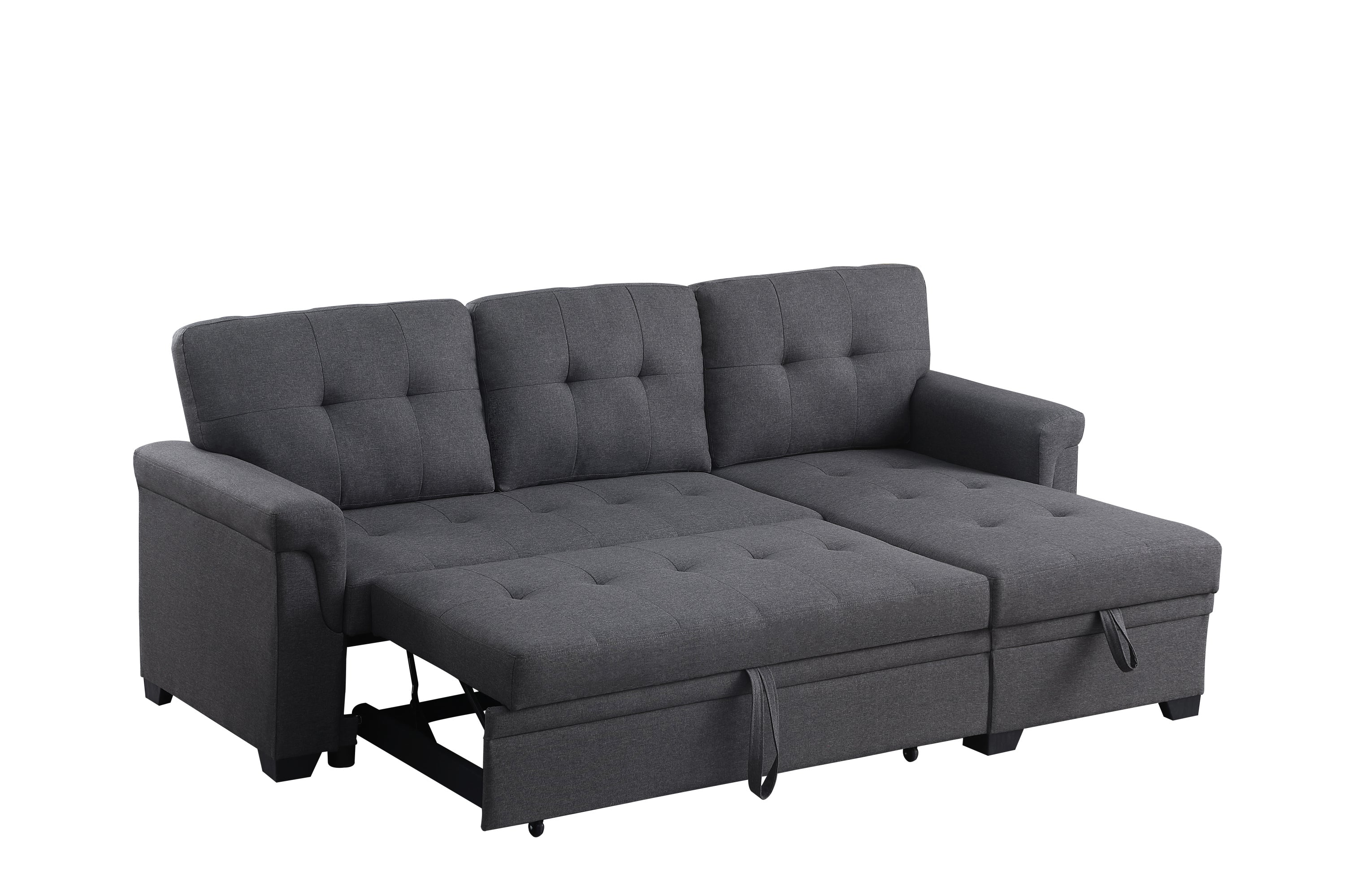Lucca 84' Dark Gray Linen Reversible Sleeper Sectional Sofa with Storage Chaise - Grand Goldman Shop