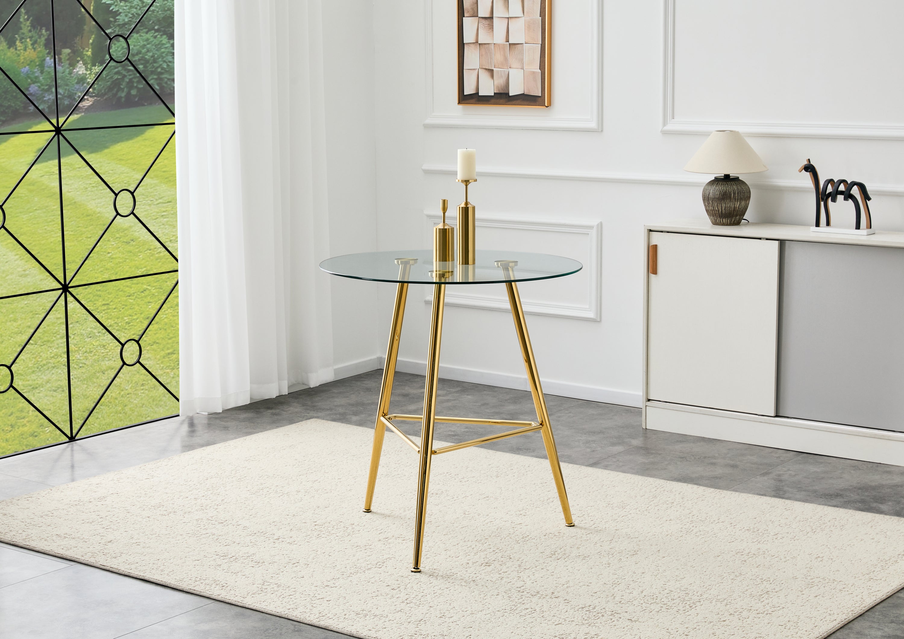 36 Inch Height Bar Table, 34 Inch Round Tempered Glass Top Pub Table with Chrome-Plated Golden Metal Legs, Modern Bistro Table for Kitchen Island/Bar/Cafe - Grand Goldman Shop