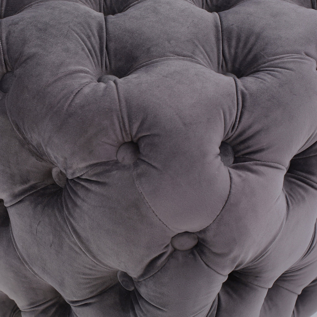 Modern Glam Velvet Ottoman with Button-Tufted Diamond Stitch Design in Grey - Grand Goldman Shop