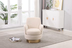 Velvet Swivel Barrel Chair, Swivel Accent Chairs Armchair for Living Room, Reading Chairs for Bedroom Comfy, Round Barrel Chairs with Gold Stainless Steel Base (Beige) - Grand Goldman Shop