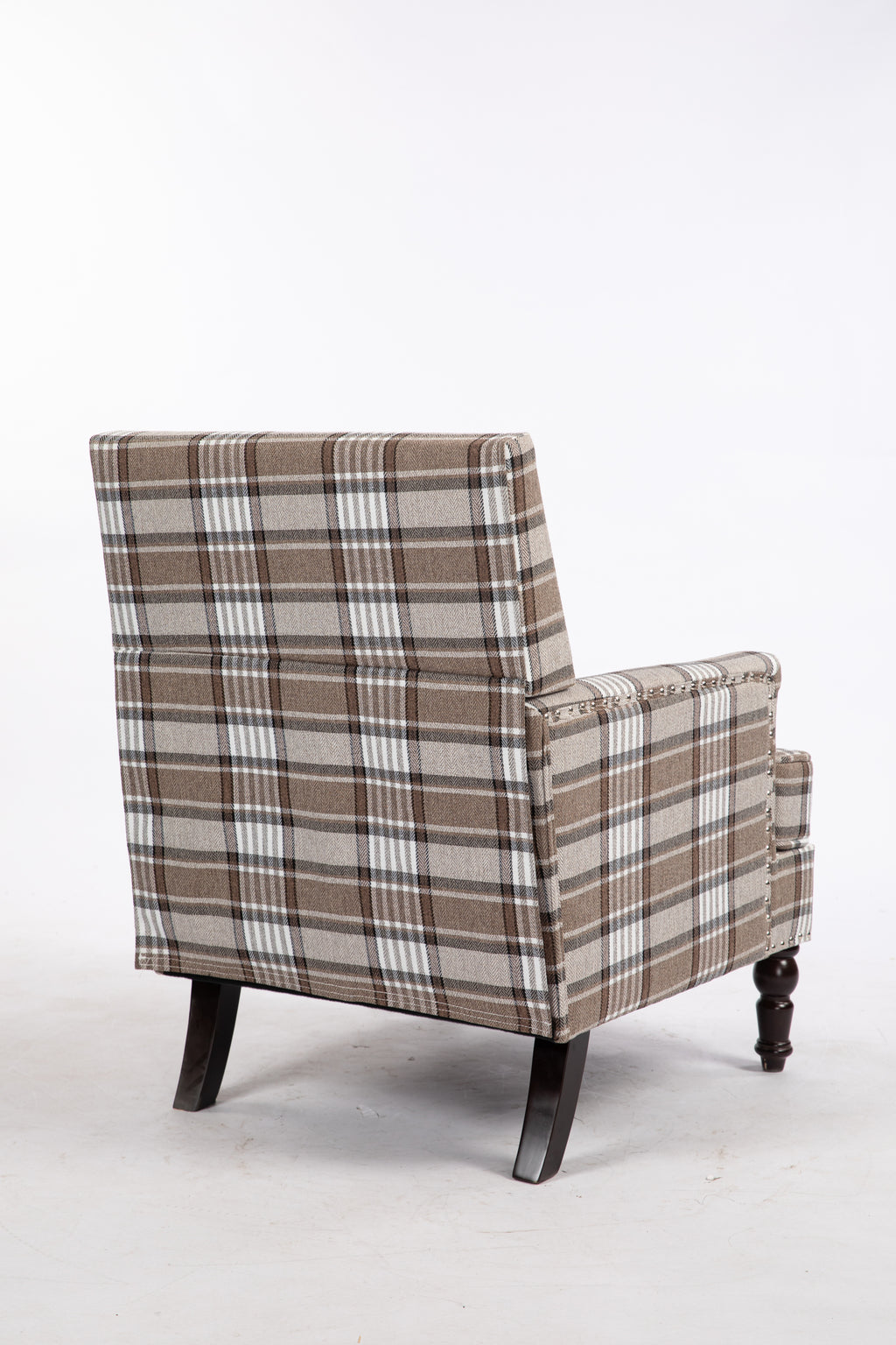 Upholstered Accent Chair, Vintage Armchair with Brown Linen Fabric and Nailhead Trim for Living Room - Grand Goldman Shop