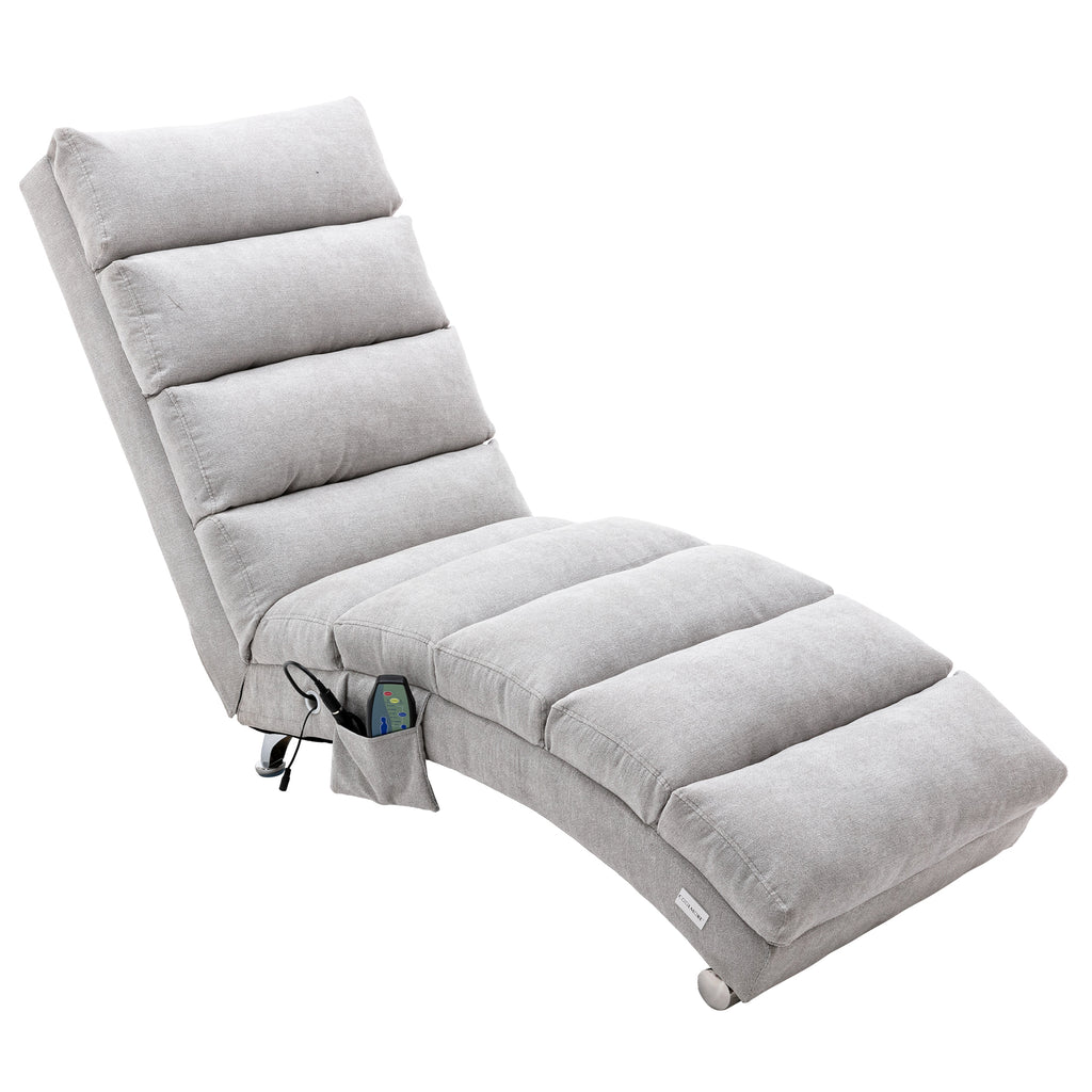 Light Grey Linen Massage Chaise Lounge Indoor with Remote Control, Ergonomic Electric Massage Lounger with 5 Modes - Grand Goldman Shop