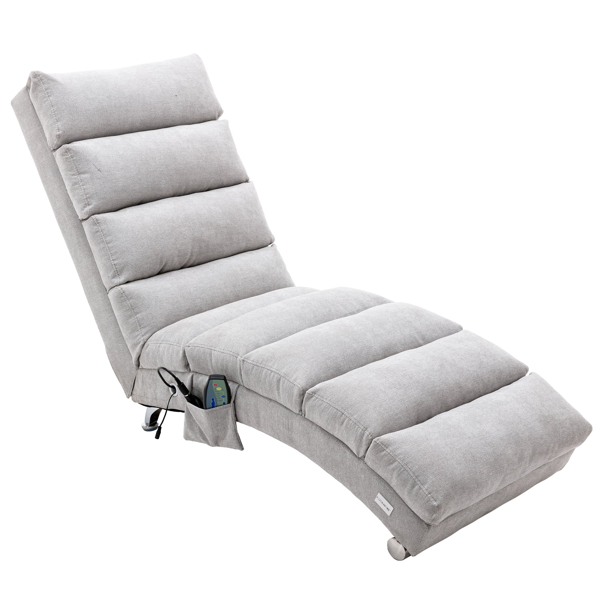Light Grey Linen Massage Chaise Lounge Indoor with Remote Control, Ergonomic Electric Massage Lounger with 5 Modes - Grand Goldman Shop