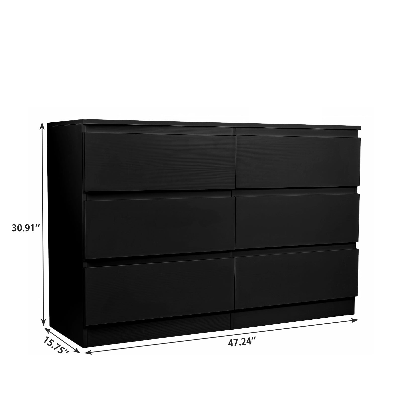 Modern 6 Drawer Dresser with Spacious Countertop and Concealed Handles, Storage Cabinet for Bedroom and Living Room, Black MDF - Grand Goldman Shop