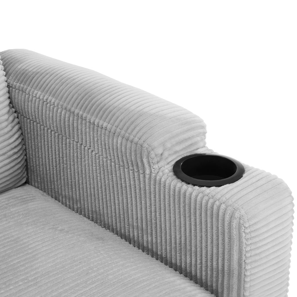 Corduroy Sleeper Sofa Loveseat with Full Size Mattress, USB Ports, Cup Holders, Side Pockets, and Phone Holder, Grey - Grand Goldman Shop