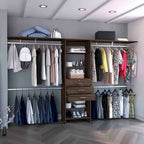 Plego 69'W - 118'W Drawers Closet System, Five Shelves, Four Hanging Rods, Three Drawers -Dark Walnut - Grand Goldman Shop