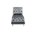 Velvet Chaise Lounge Indoor, Button-Tufted Upholstered Chaise Lounge Chair with Pillow, Silver Velvet, 63.98 Inches - Grand Goldman Shop