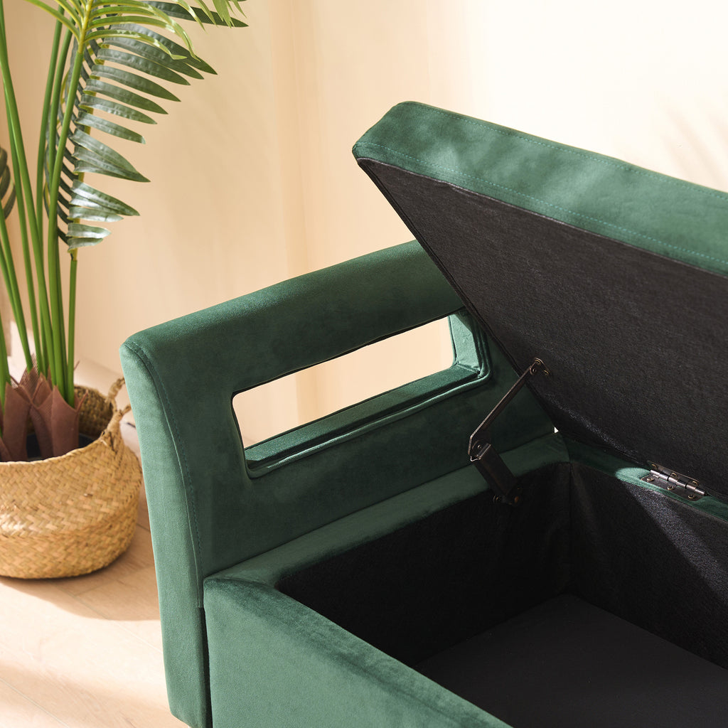 67.91' Wide Storage Soft Ottoman Bench with Armrests,Footrest Bed End Stool for Living Room, Dorm, Entryway and Bedroom, Green - Grand Goldman Shop