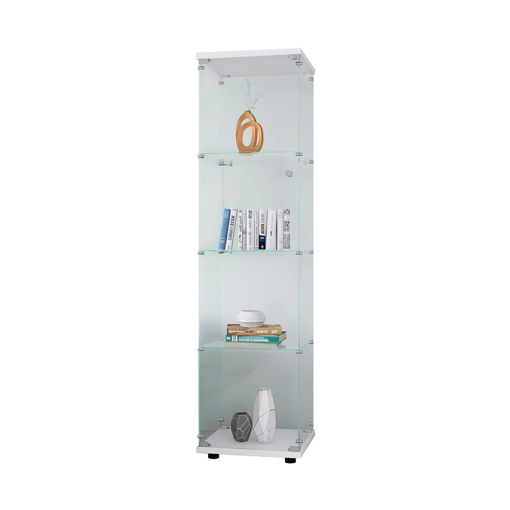 Glass Display Cabinet 4 Shelves with Door, Floor Standing Curio Bookshelf for Living Room Bedroom Office, 64.7'*16.7'*14.3' 
