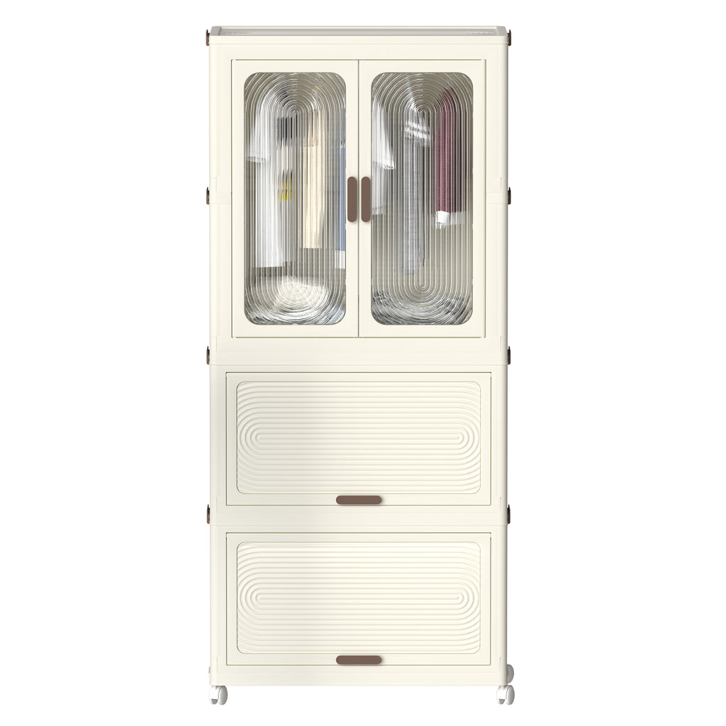 Portable Wardrobe Closet Storage Organizer with Magnetic Doors and Hanging Rod, Cream White - Grand Goldman Shop