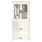 Portable Wardrobe Closet Storage Organizer with Magnetic Doors and Hanging Rod, Cream White - Grand Goldman Shop