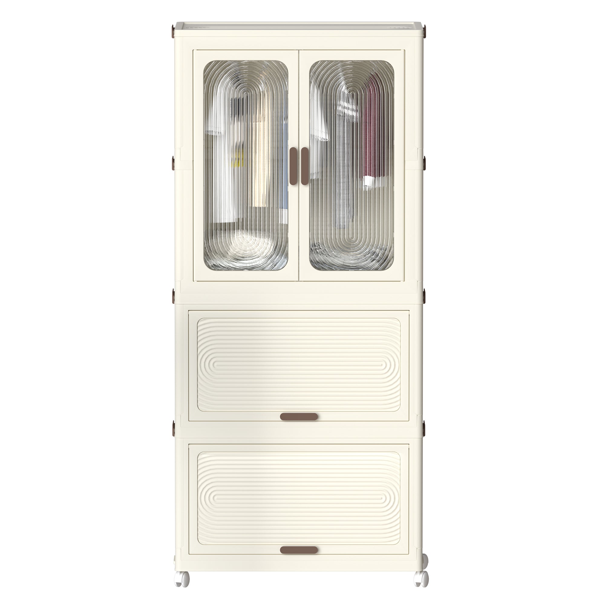 Portable Wardrobe Closet Storage Organizer with Magnetic Doors and Hanging Rod, Cream White - Grand Goldman Shop