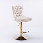 A&A Furniture,Thick Golden Swivel Velvet Barstools Adjusatble Seat Height from 27-35 Inch, Modern Upholstered Bar Stools with Backs Comfortable Tufted for Home Pub and Kitchen Island (Beige,Set of 2) - Grand Goldman Shop