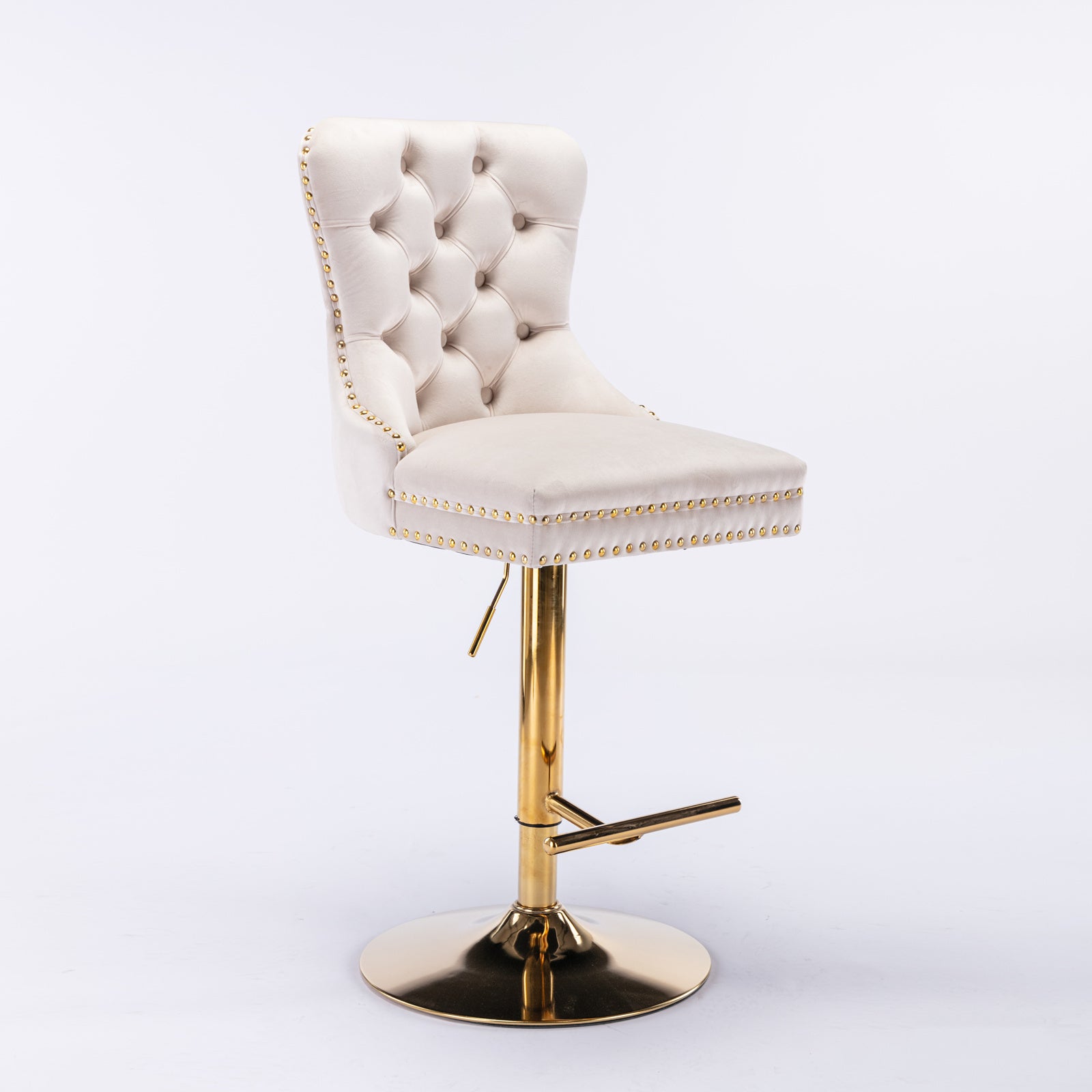 A&A Furniture,Thick Golden Swivel Velvet Barstools Adjusatble Seat Height from 27-35 Inch, Modern Upholstered Bar Stools with Backs Comfortable Tufted for Home Pub and Kitchen Island (Beige,Set of 2) - Grand Goldman Shop