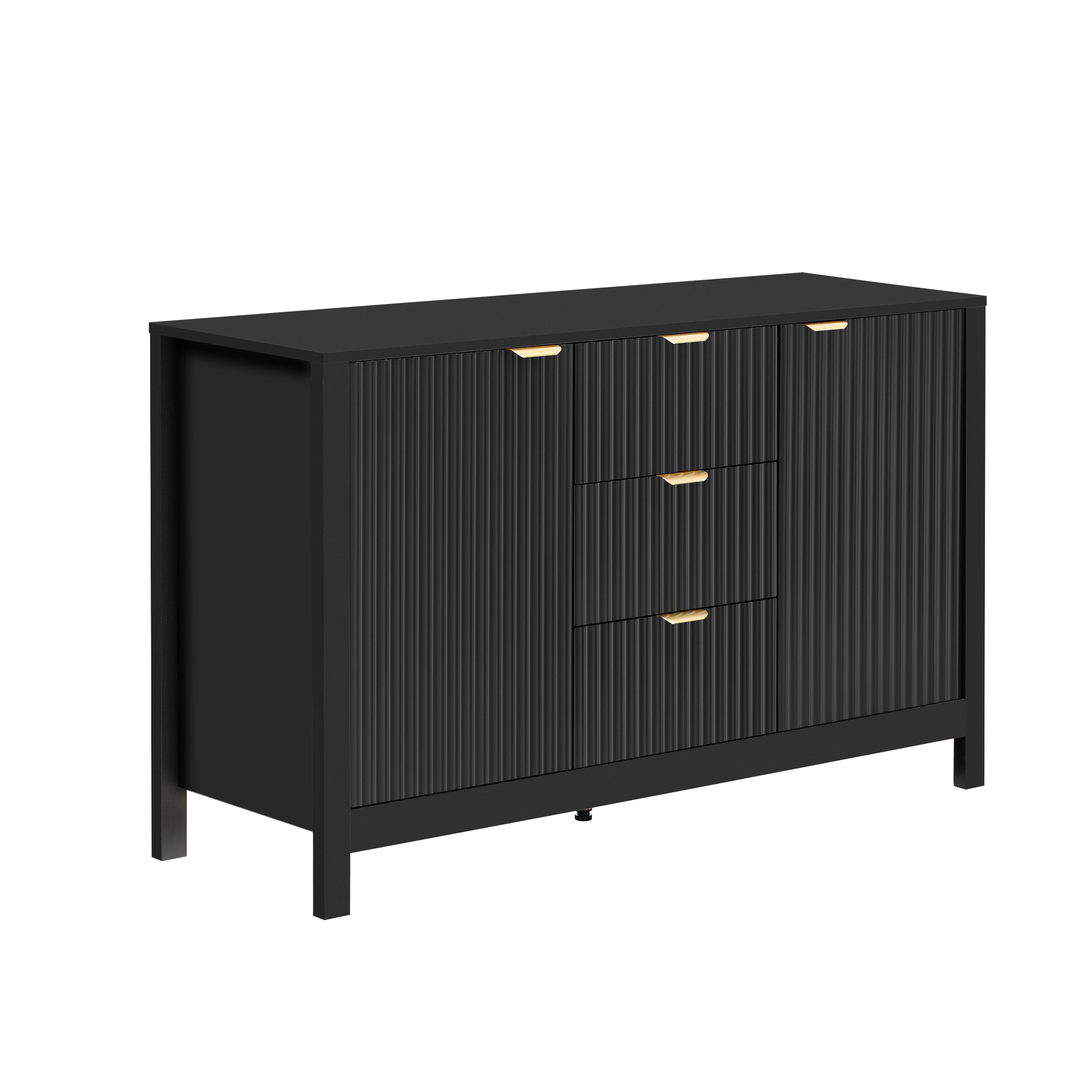 U_STYLE Sideboard with Wave Design - 3 Adjustable Shelves, 3 Drawers & Soft-Close Doors, Storage Console Table with Metal Handles, Suitable for Study, Hallway and Living Room, 3 Colors - Grand Goldman Shop