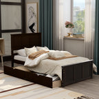 Espresso Platform Storage Bed with 2 Wheel-Base Drawers, Twin Size Frame, Pine Wood and MDF Construction - Grand Goldman Shop