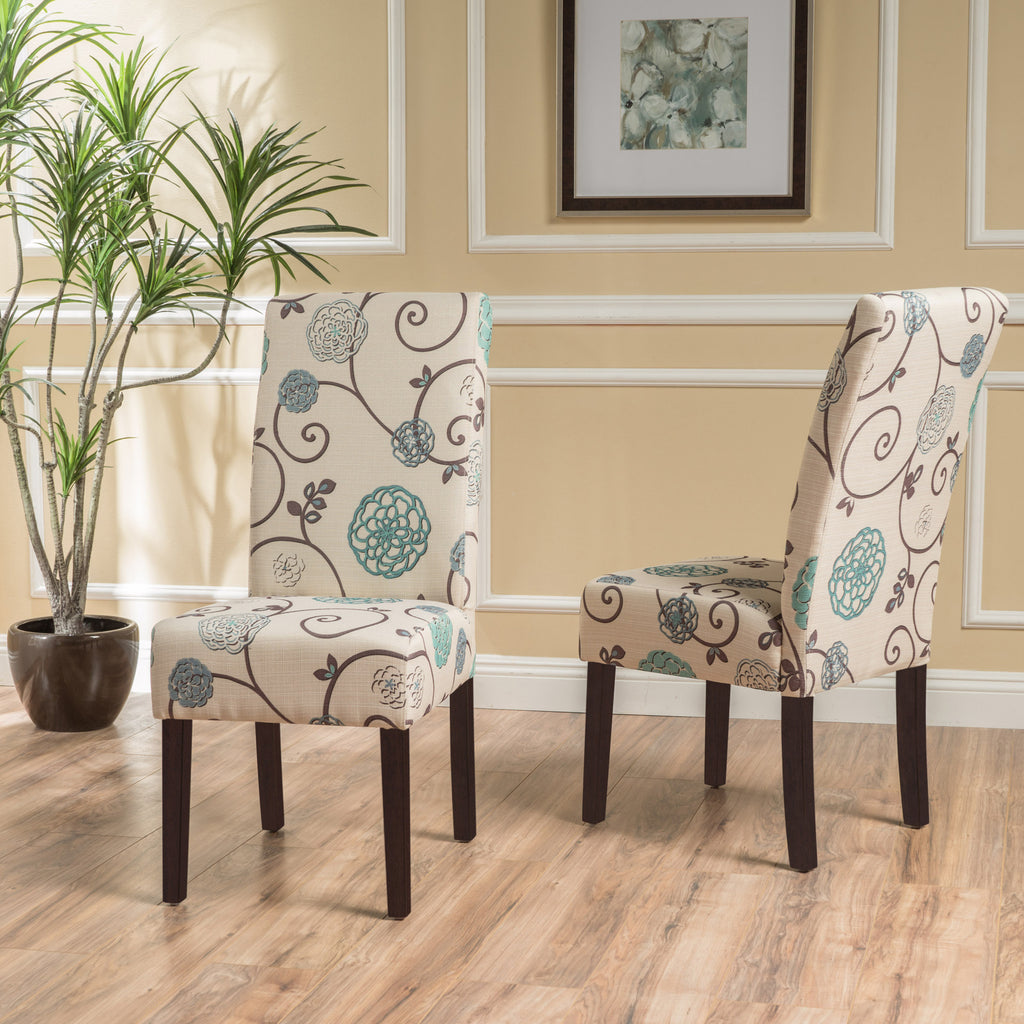 Contemporary Dining Chair Set with Rubberwood Legs in White and Blue Fabric - Grand Goldman Shop