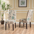 Contemporary Dining Chair Set with Rubberwood Legs in White and Blue Fabric - Grand Goldman Shop