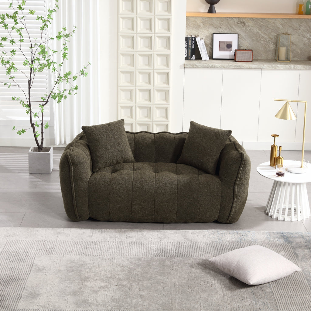 Cozy Beanbag Chair with High Resilience Foam Core for Two - Olive Green Chenille, 66x35x25 inches - Grand Goldman Shop