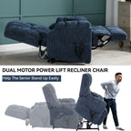 Dual Motor Heat Massage Infinite Position Up to 350 LBS Electric Power Lift Recliners with Power-Remote, Medium-firm and Heavy Duty, Blue - Grand Goldman Shop