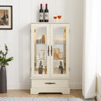 Glass Cabinet Lighted Glass Cabinet Curio Display Cabinet with Adjustable Glass Shelves 2 Doors and 1 drawer Cabinet Bulb Included White - Grand Goldman Shop