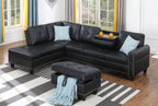 Black Faux Leather L - Shaped Sectional with Storage & Cup Holders - Grand Goldman Shop