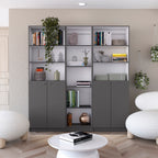 Acres 3 Piece Home Bookcase set, 67' Wide with 11 Shelves and Two Double-Door Cabinet ,  Living Room Set  Matt Gray / White -