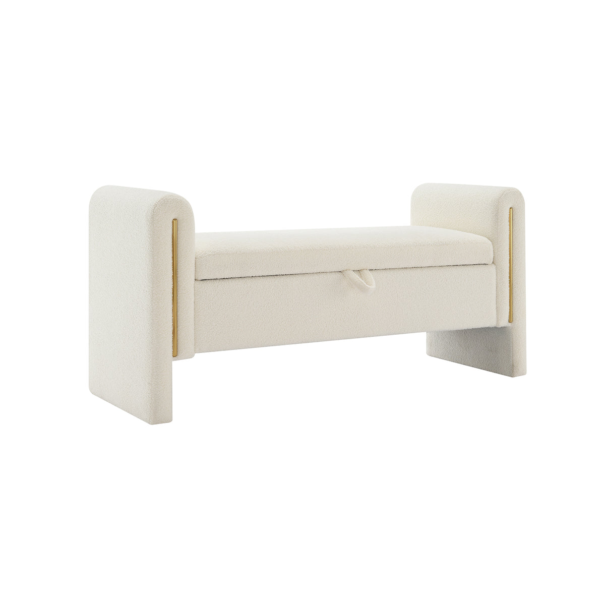 Modern Teddy Bed End Bench with Arms and Storage, Upholstered Large Foot Rest Stool, Cream Plywood, 52.3 x 18.5 x 24.4 inches - Grand Goldman Shop