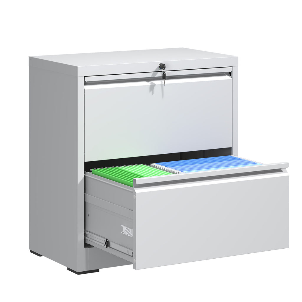 Premium 2 Drawer Metal Lateral File Cabinet with Lock, White Steel Filing Cabinet for Home Office - Grand Goldman