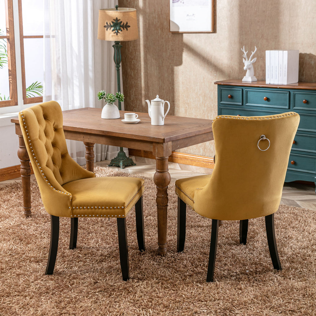 Nikki Collection Modern, High-end Tufted Solid Wood Contemporary Velvet Upholstered Dining Chair with Wood Legs Nailhead Trim 2-Pcs Set,Gloden, SW2001GL - Grand Goldman Shop
