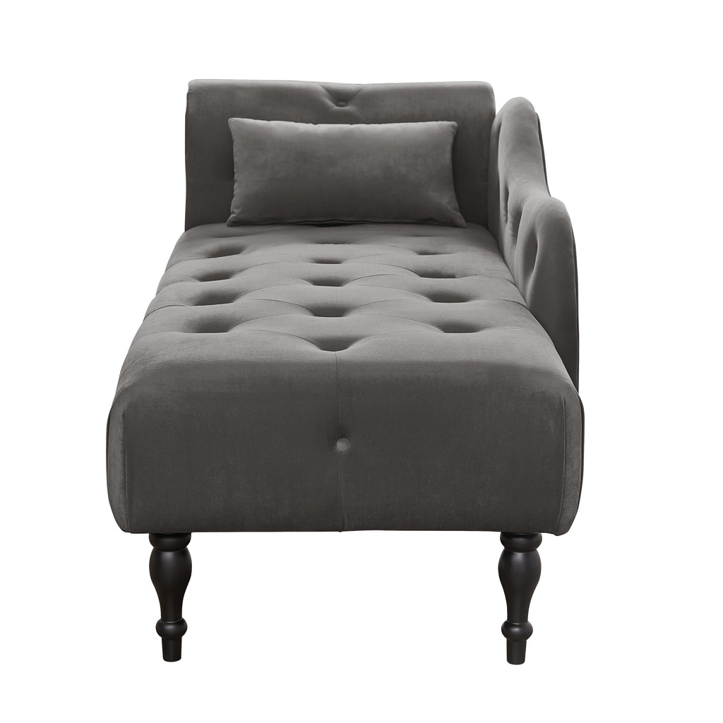 Aijia 60.6' Velvet Chaise Lounge Buttons Tufted Nailhead Trimmed Solid Wood Legs with 1 Pillow,Grey  (Left Arm Design as Shown in the Picture) - Grand Goldman Shop