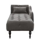 Aijia 60.6' Velvet Chaise Lounge Buttons Tufted Nailhead Trimmed Solid Wood Legs with 1 Pillow,Grey  (Left Arm Design as Shown in the Picture) - Grand Goldman Shop
