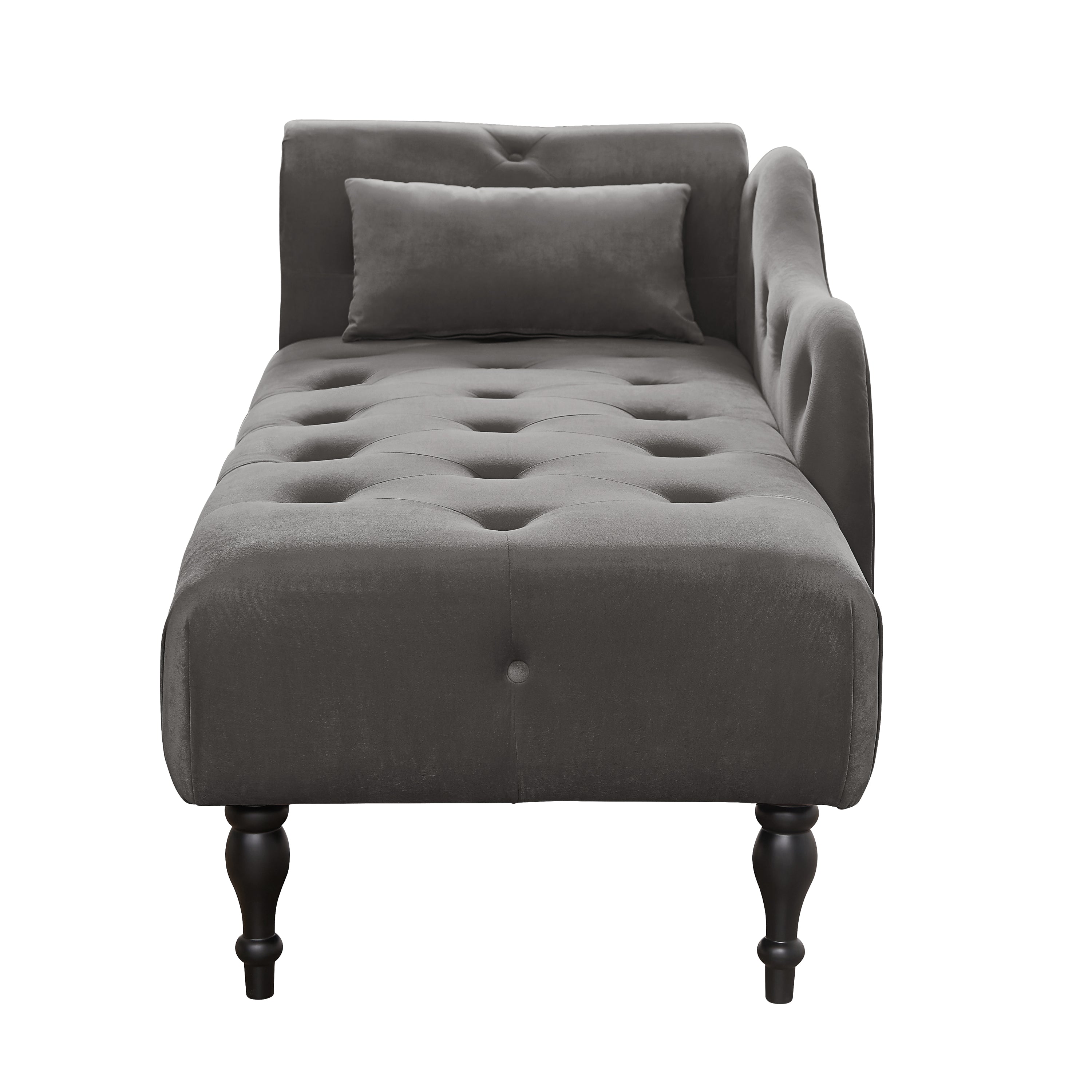 Aijia 60.6' Velvet Chaise Lounge Buttons Tufted Nailhead Trimmed Solid Wood Legs with 1 Pillow,Grey  (Left Arm Design as Shown in the Picture) - Grand Goldman Shop
