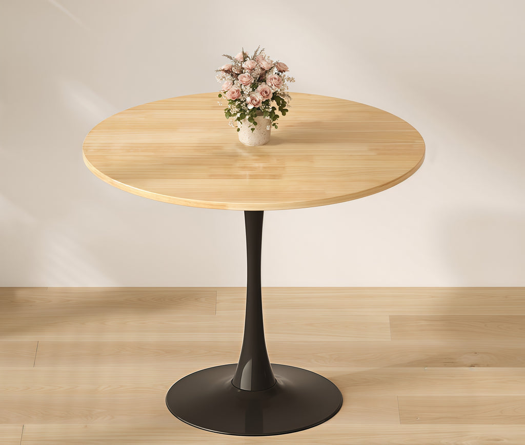 (Natural Wood Color)Round Table, Modern Dining Table, Dining Table, MDF Top and Steel Base Tulip Round Kitchen Table, Kitchen Table, Mid Century Coffee Table for Living Room 24 Inch, Oval Dining Table - Grand Goldman Shop