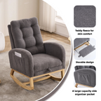 LY-5104 Dark Gray  Accent Rocking  Chair with  Footrest High Back Rubber Wood Rocking Legs Bedroom Living Space   26.77D X 38.36W X 39.76H Inch - Grand Goldman Shop