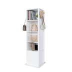 360° Rotating White Makeup Cabinet with Full-Length Mirror, Jewelry Storage, Coat Rack, 4 Open Shelves, 2 Built-In Shelves, MDF and Glass - Grand Goldman Shop
