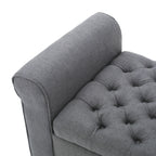 HAYES Contemporary Armed Storage Bench with Rolled Arms and Button Tufting in Dark Gray Fabric - Grand Goldman Shop