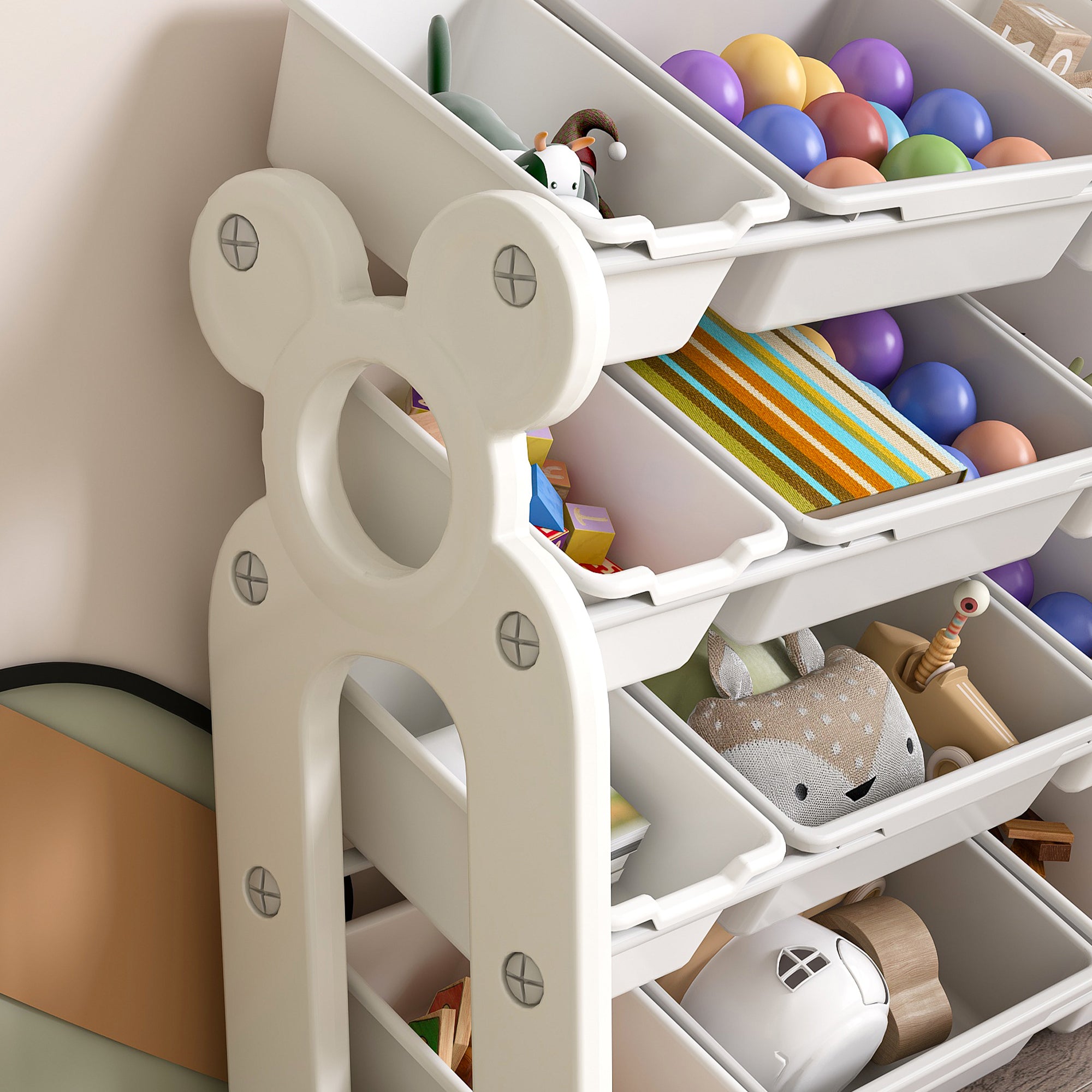 Multi-functional Kids Toy Storage Organizer Cabinet with HDPE Shelf and 12 Bins, Grey White, 33.07 x 14.17 x 33.86 inches - Grand Goldman Shop